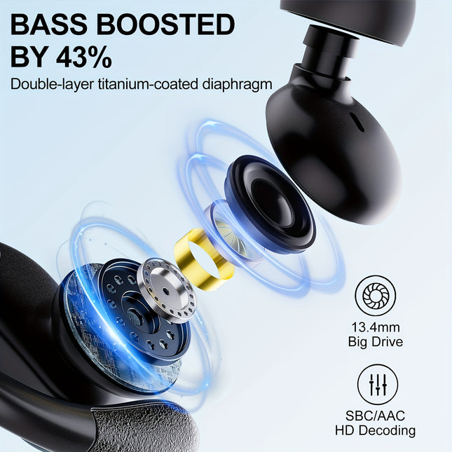 Wireless Earbuds - Sports Headphones with Earhooks, HiFi Stereo Sound,