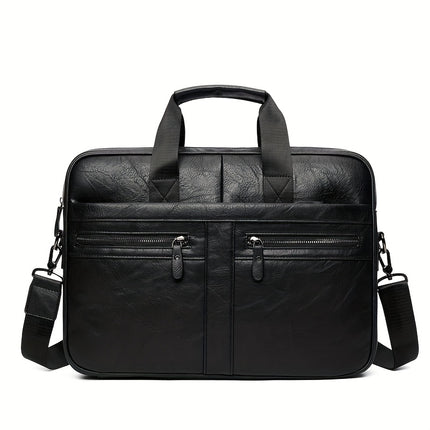 Men'S Vintage Multi-Zip Business Briefcase, 14-Inch Laptop Bag, Shoulder And Hand-Held Bag