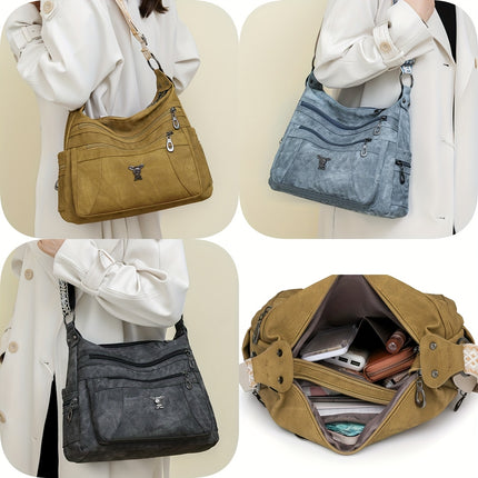 Women's Vintage Bohemian PU Shoulder Bag Adjustable Strap & Zipper Closure