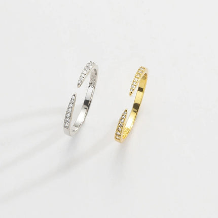 S925 Sterling Silver Double-Tip Open Ring Trendy Crescent Design