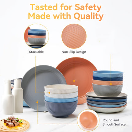 42/56pcs Dinnerware Sets,Plates and Bowls Sets for 6/8-Unbreakable,Plastic Dish Set-Dinner Plate