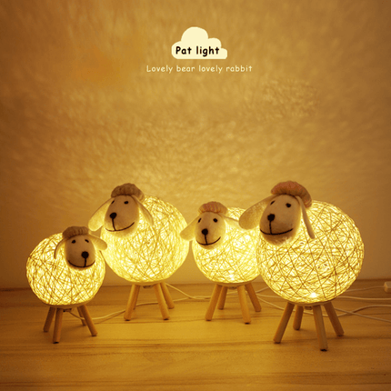 LED Sheep Night with Hand-Woven-Style Lampshade - Cute Kawaii Sheep Bedside Lamp