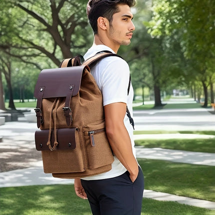 1pc Trendy Retro Canvas Computer Bag Backpack, Student School Bag, Retro Casual Backpack,