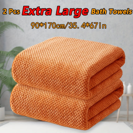 2pcs Large Size Bath Towels Set 90×170cm/35.4×67in, Pineapple Lattice Pattern Microfiber Material