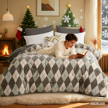 1pc Luxury Double-Sided Winter Quilt, Floral and Geometric Design, Quilting Process,