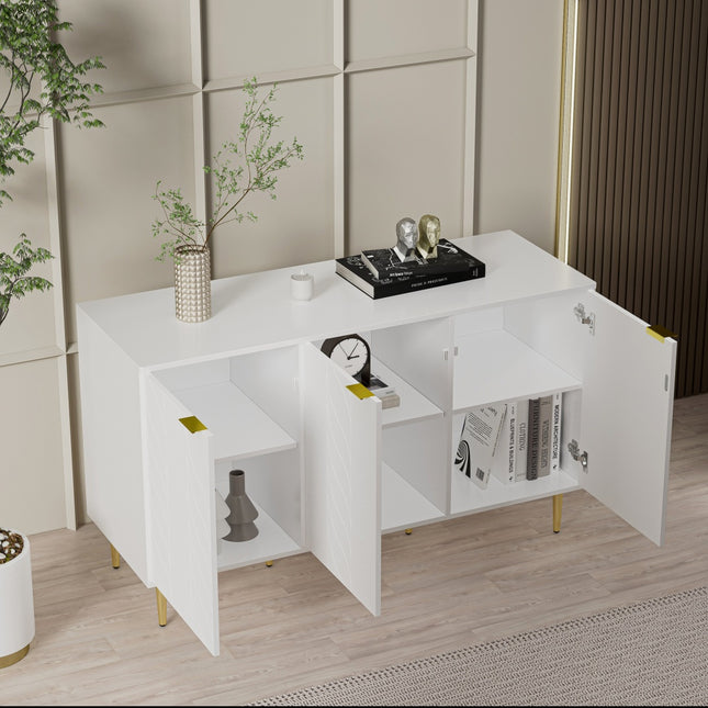 Modern Dresser with Golden Legs and Handles, Lacquered, Rounded Corners, for Bedroom, Living Room