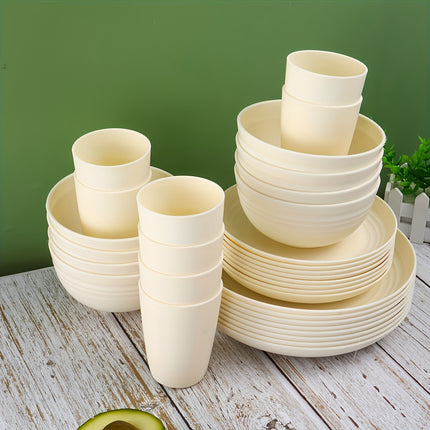32pcs Plastic Tableware Set, Including Dinner and Side Dishes for Birthday Parties & Restaurants