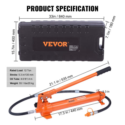 VEVOR Hydraulic Jack Kit Max. Load 12 Tonn. Car Repair Pump Lifter with 135 mm Stroke