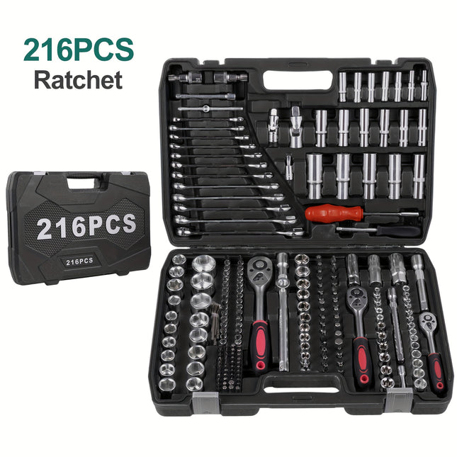 216pcs Wrench And Socket Set for Automotive, Marine, And Motorcycle Repairs with Ratchet And Spanners