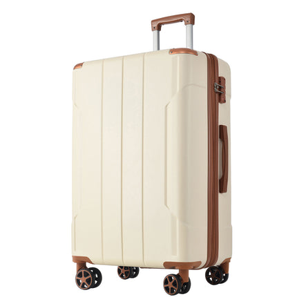 Hardshell Luggage, Lightweight Durable ABS Suitcases with Double Wheels, Expandable 28-inch Checked Luggage 28' (White Brown)