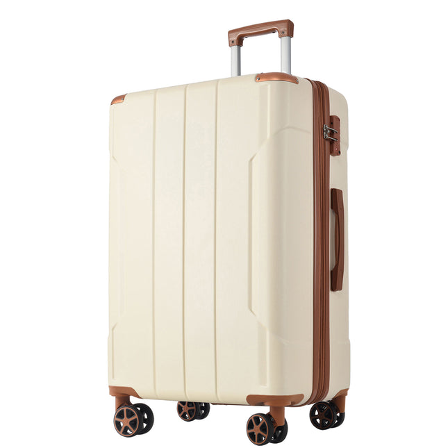 Hardshell Luggage, Lightweight Durable ABS Suitcases with Double Wheels, Expandable 28-inch Checked Luggage 28' (White Brown)