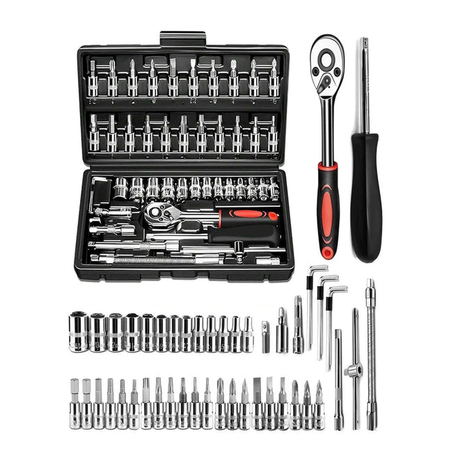 46pcs Automotive Mechanical Repair Tool Set Multifunctional with Socket, Wrench, and Ratchet,