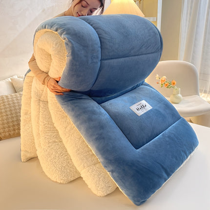 1pc Solid Color Thick Soft Comforter Lamb Quilt, Ultra Breathable All Season Cover Quilt Double-Sided,