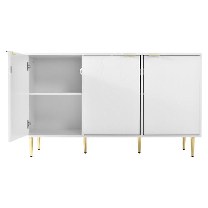 Modern Dresser with Golden Legs and Handles, Lacquered, Rounded Corners, for Bedroom, Living Room