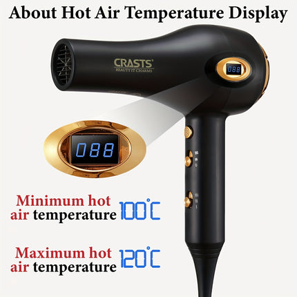 Professional High-Power Hair Dryer with a Display Screen, Designed for Salons, Featuring a Strong Airflow