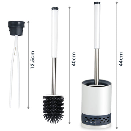 Deep-Cleaning Silicone Toilet Brush with Base for Bathroom or Guest Toilet, White, Antibacterial