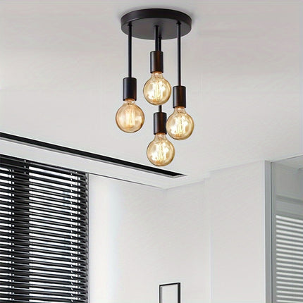 1pc Black Modern 4-Light Chandelier, Iron Branch Ceiling Light For Kitchen, Hallway, Bedroom