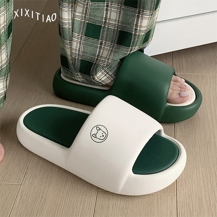 2 pcs Cartoon Dog Couple Color-Blocked Slippers Are Comfortable, Soft, Thick-Soled,