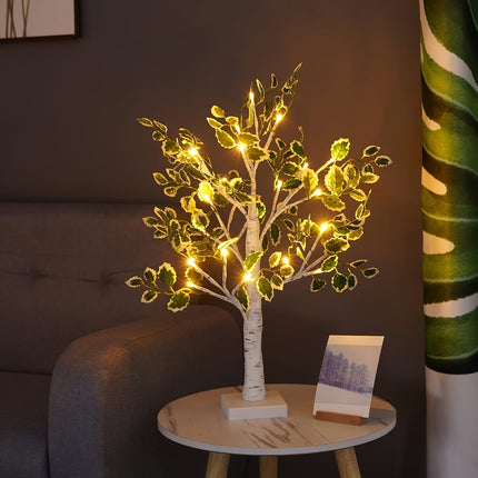 1pc of Green Birch Tree Light, 60.96 cm Tall with 24 LED Lights, Battery-Operated Artificial Tree Lamp