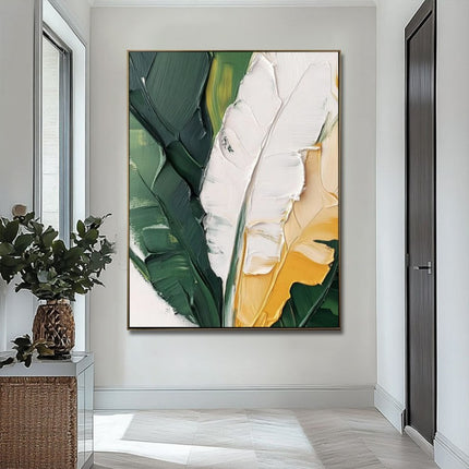 Hand-Painted Oil Painting Canvas Wall Art Decoration Green Plants And Banana Leaves For Home Living Room Decor Rolled Frameless Unstretched Painting