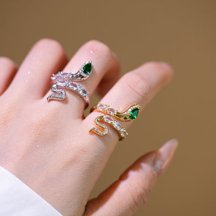 New Chinese Style Zircon Emerald Small Snake Opening Ring