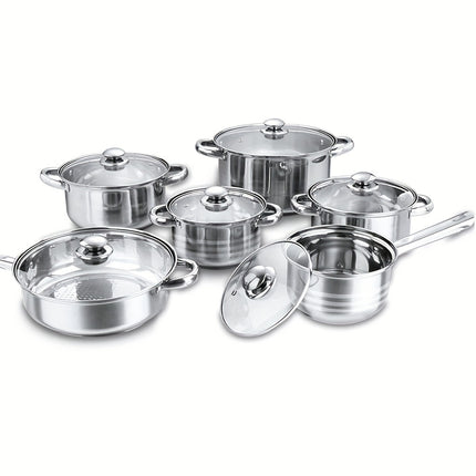 12-Piece Stainless Steel Pots and Pans Set  Heavy-Duty, Food-Grade, Multipurpose Stockpot