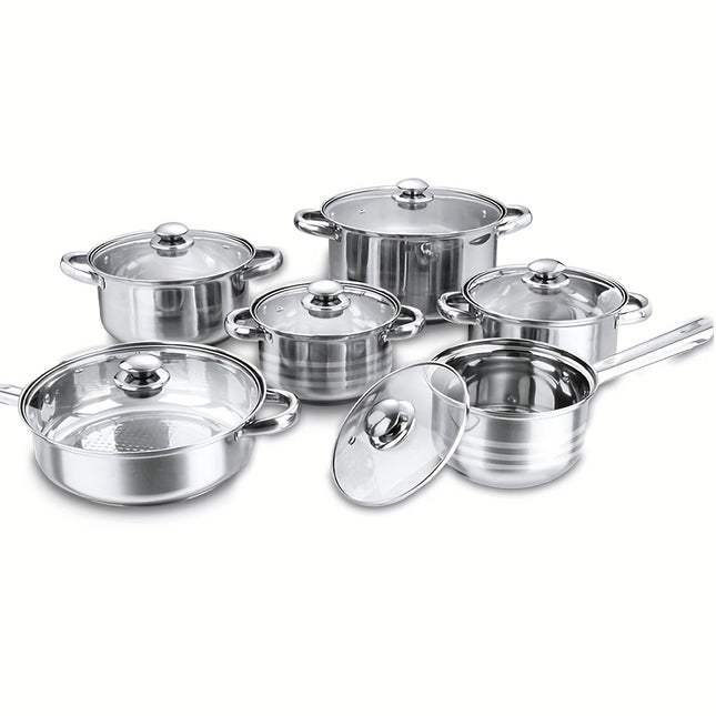 12-Piece Stainless Steel Pots and Pans Set  Heavy-Duty, Food-Grade, Multipurpose Stockpot