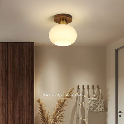 Chinese Style Simple And Light Luxury Walnut Brass Ceiling Lamp