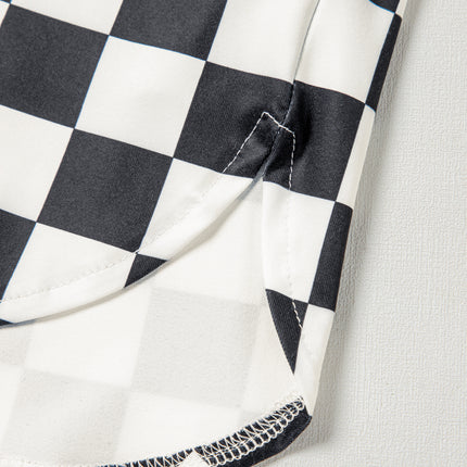 Black Checkered Print High Waist Casual Shorts