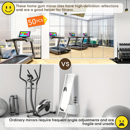 50 Pcs Home Gym Mirrors14'' X 14'' Frameless Acrylic Wall Mirror 2 Mm Thick Mirror