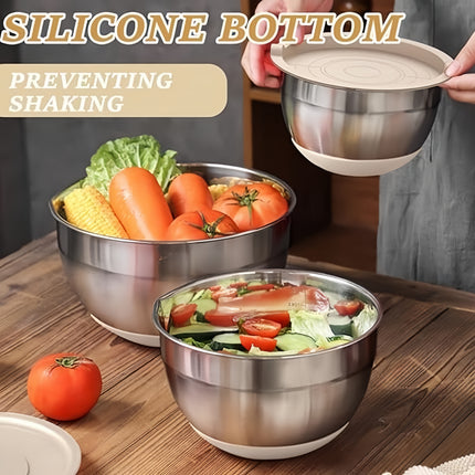 Stainless Steel Non-Slip Silicone Bottom 6pcss Mixing Bowl Set with Sealing Lid And 3 Grater Attachments