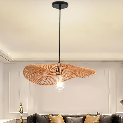 1pc Rustic Vintage Woven Chandelier - E27 Base, Cast Iron, Semi-Recessed Installation