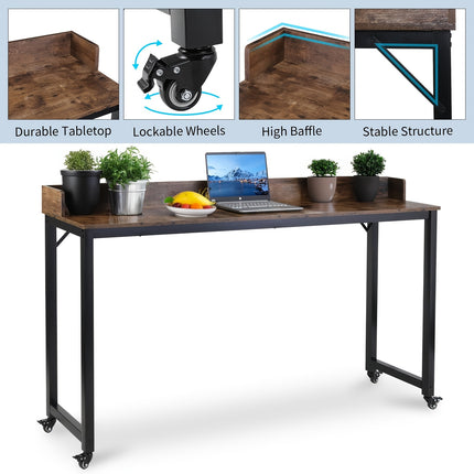 1pc Heavy Duty Classic Style Overbed Table | Queen Size Mobile Bed Desk with 360° Rotating Wheels