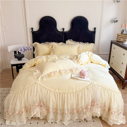 Skin-friendly Cotton Chiffon Lace Embroidery Four-piece Of Bed Skirt