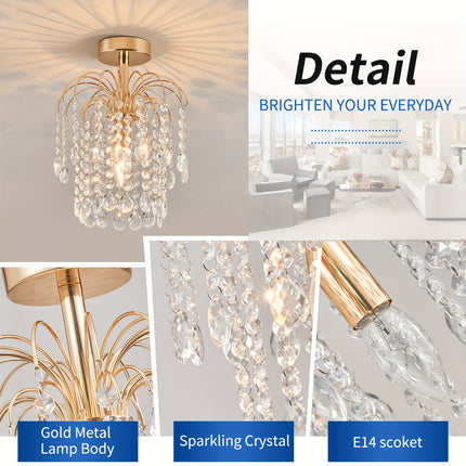 1pc Modern Semi-Flush Mount Ceiling Light Fixture - Elegant Golden Chandelier with E14 Bulb Base,