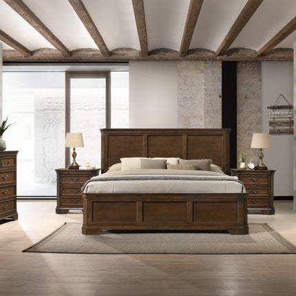 Maderne Traditional Wood Panel 6 pieces Queen Bed set with Dresser, Mirror, Two Nightstands, Chest