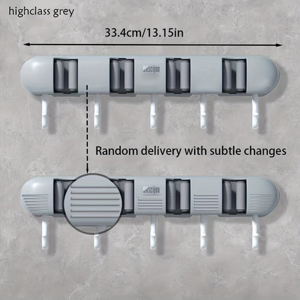 Wall-Mounted Mop and Broom Holder Organizer with Strong Adhesive, 5-Slot Plastic Storage Rack for Bathroom