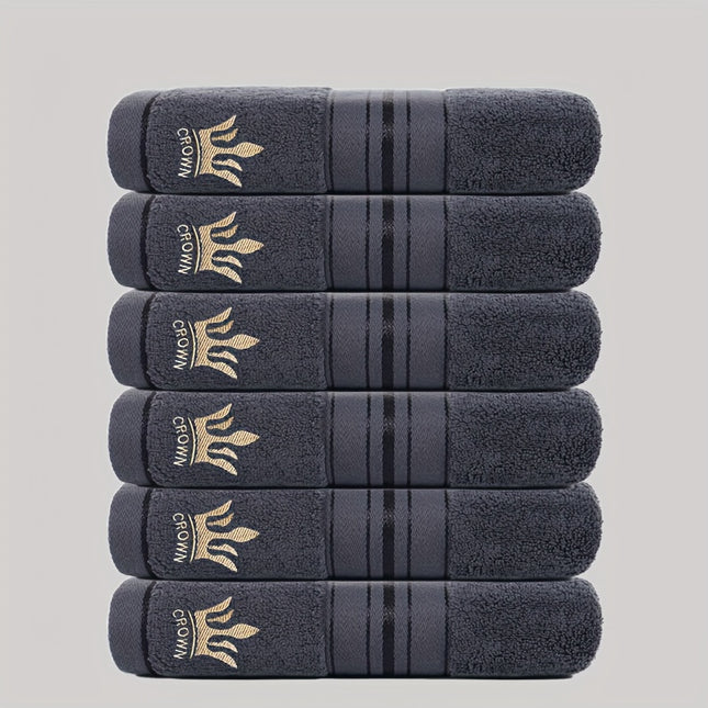 6pcs Bath Towel Set, 35*75cm / 13.7*29.5 inches, Crown Embroidered Pure Cotton Towels