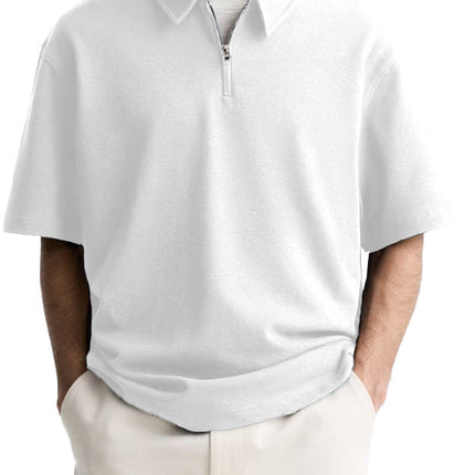 Men's Casual Zipper Polo Shirt Summer Comfortable Breathable Lapels Short-sleeved Top