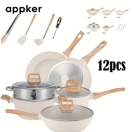 Appker White Granite Induction Cooking Set, Kitchen Cookware Collection Including Frying Pan, Pot
