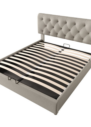 Double Bed With Adjustable Headboard In Linen