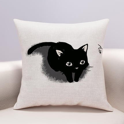 Linen Cotton And Linen Cute Cartoon Pillow Cover Cheese Cat