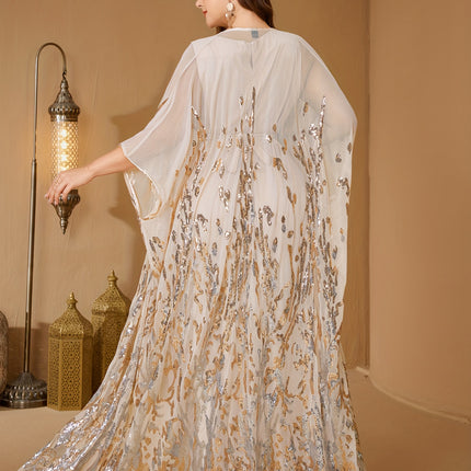 Plus Size, Plus Size Sequin Dress with Dual-Waist  Long Sleeve Train Maxi Gown, Elegant Formal Wedding