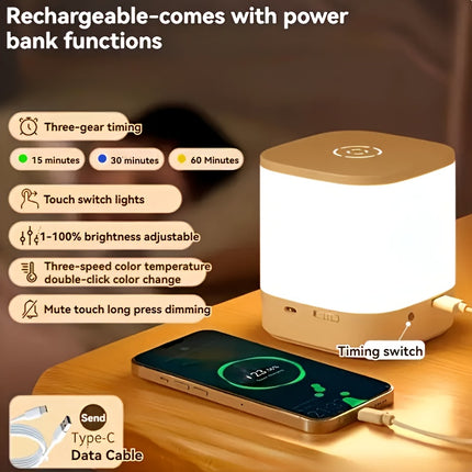1 Rechargeable Touch Night Light with Adjustable Brightness, Suitable for Bedroom, Bathroom