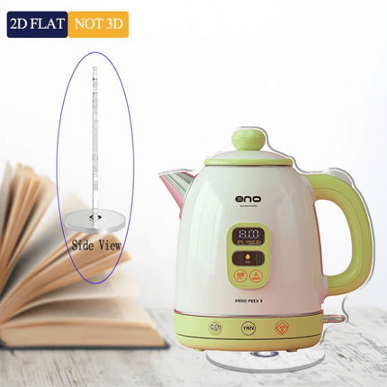 2D Flat - 1pc 2D Plane Acrylic Pink Electric Kettle Light Green Handle and Knob, Digital Display Shows