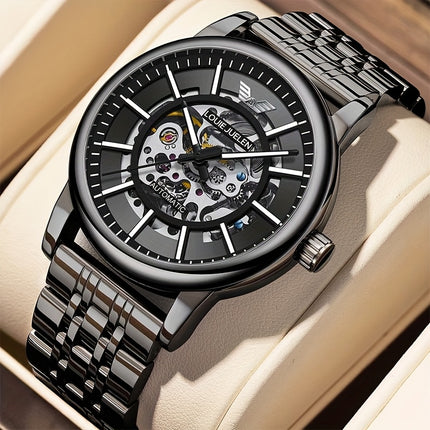 Men'S Luxury Mechanical Watch with Automatic Movement - Elegant Black Dial & Stainless Steel Strap