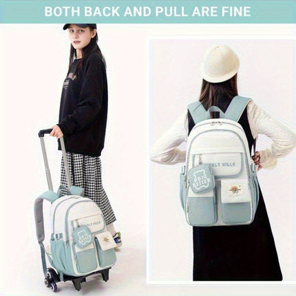 1pc School Backpacks Trolley, Backpack School Bag With 6 Wheels, Trolley School Bags For School