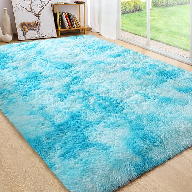 1pc Nordic Minimalist Extra Large Area Mat - Soft Plush Fine Hairs Texture, Gradient Blue Ombre Design,