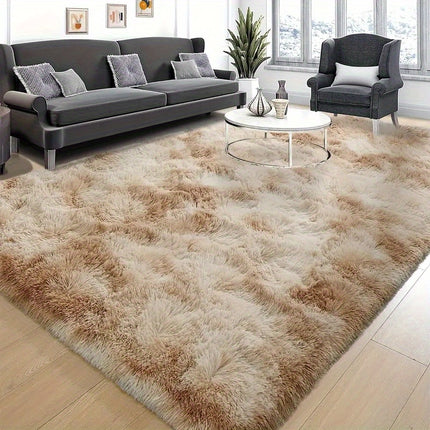 1pc of Tie-Dye Khaki Long Plush Carpet, Fluffy And Soft Comfortable Floor Rug,