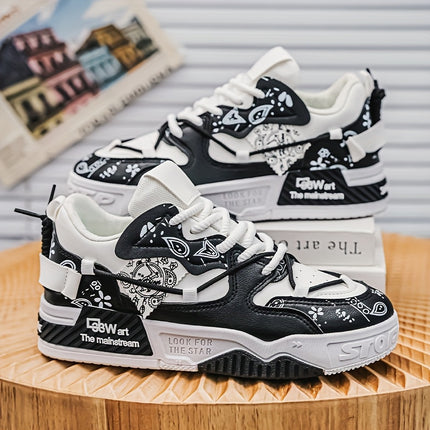 Men's & Low-Top Skate Sneakers - White/Black PU Upper
